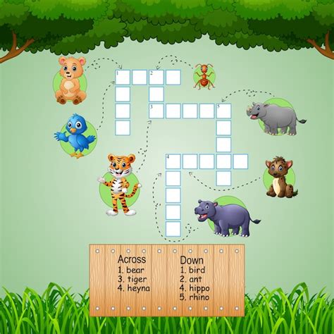 Crucigramas De Animales Para Juegos Infantiles Vector Premium