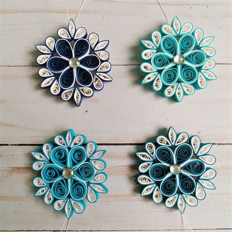 Quilled Snowflake Christmas Ornament Set Of 4 Etsy Paper Quilling