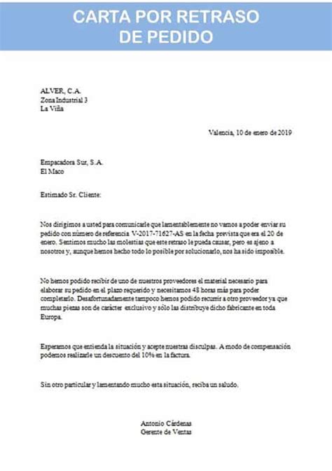 Carta Por Retraso De Pedido Ejemplo Y Modelo