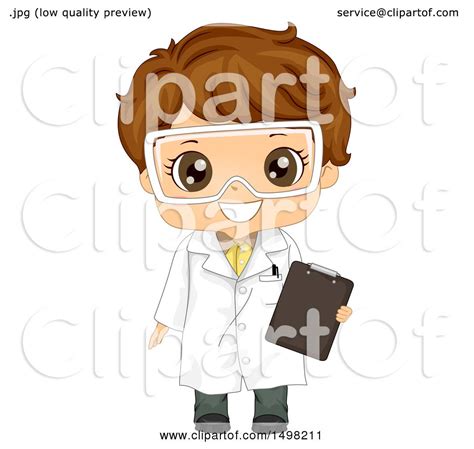 Clipart Of A Brunette Boy Wearing A Science Lab Coat And Holding A