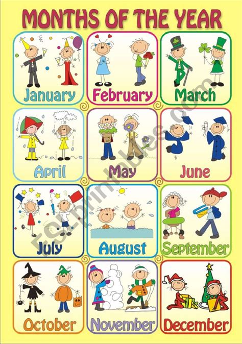 English Worksheets Months Of The Year Poster