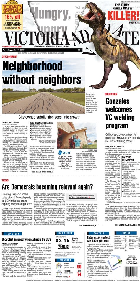 Front Page of the Victoria Advocate - July 16, 2013
