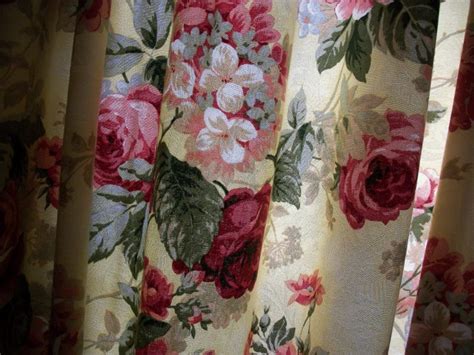 2 Vintage Curtain Panels And Valance Vintage Yellow Curtains With Large Roses Floral Curtains