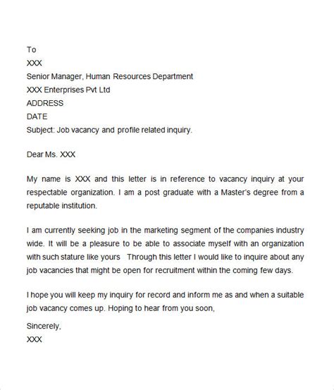 I have thorough knowledge in accountancy and good working experience. 8 Sample Inquiry letters to Download | Sample Templates