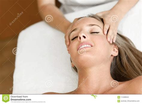 Young Woman Receiving A Head Massage In A Spa Center Stock Image Image Of Caucasian Massage