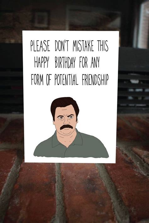 Ron Swanson Birthday Card Sarcastic Parks And Rec Card Funny Birthday Card Funny Quotes