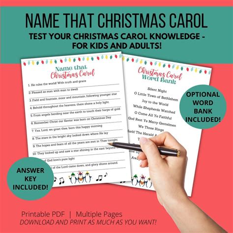 Name That Christmas Carol Printable Party Game Guess The Christmas
