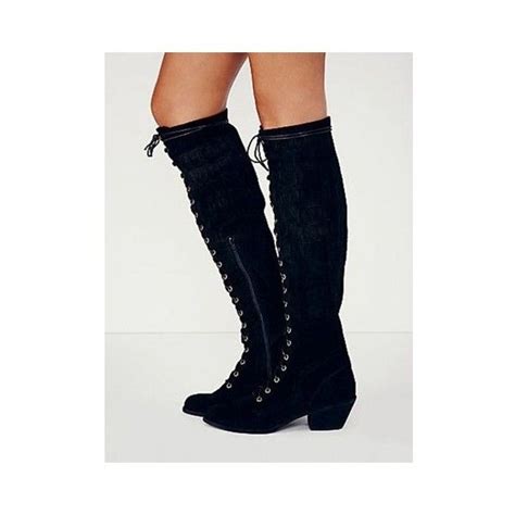 Black Suede Lace Up Font Block Over The Knee Boots Sha2 Mb Choi Boot