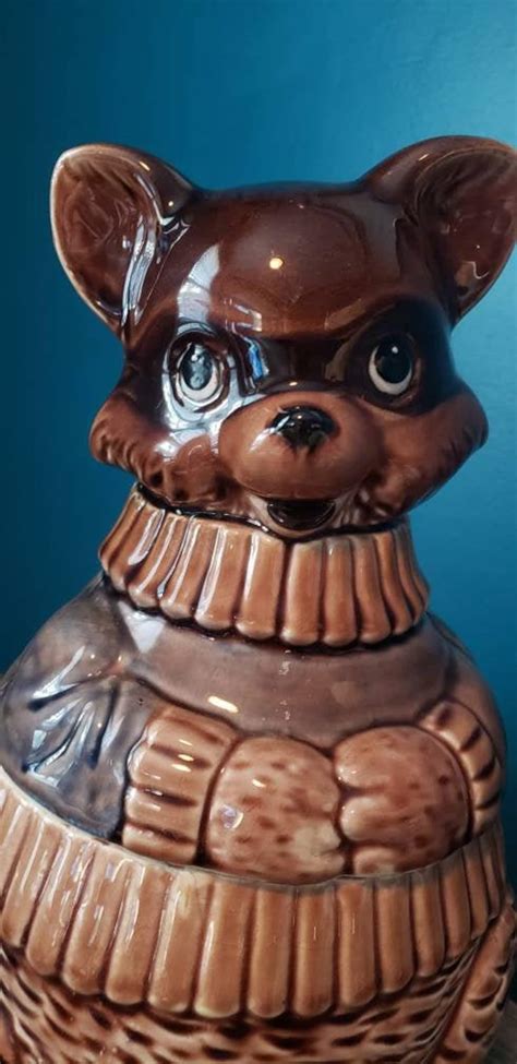 Vintage 1960s Raccoon In Sweater Cookie Jar Etsy