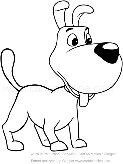 Disegna una forma circolare con un paio di orecchie cadenti. Disegno del cane Ragoo di Yo e Yo da colorare