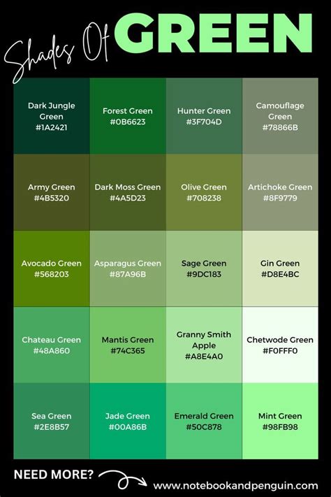 50 Green Hex Codes With Green Color Names And Rgb Values Green Color