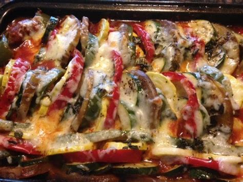 Thin sliced zucchini makes the ribbons for this zucchini ribbon salad, which features a tangy vinaigrette and parmesan cheese. Baked LAYERED RATATOUILLE * Eggplant, bell peppers ...