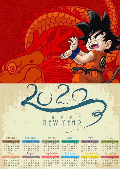 Dragon ball z calendar 2021. Dragon Ball Z Calendar 2020 | Month Calendar Printable