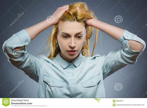 Closeup Sad Woman With Worried Stressed Face Expression Stock Image
