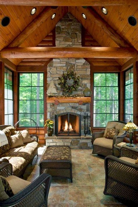 Log Cabin Living Room With Fireplace Logoax