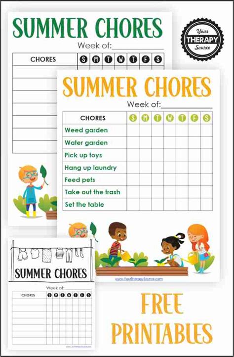 Summer Chore Chart Free Printable Your Therapy Source