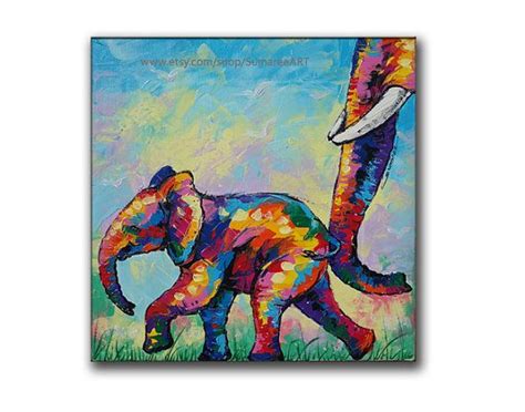 Colorful Elephant Walking Acrylic Painting On Canvas Etsy Acrylic