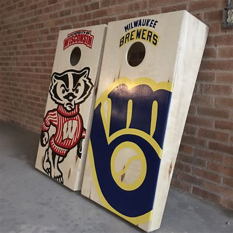 Wisconsin Badgers And Milwaukee Brewers Hand Painted Custom Cornhole Set