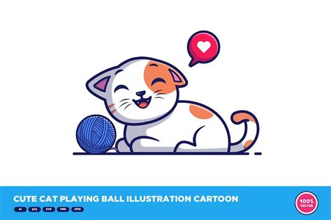 Cute Cat Playing Ball Illustration Cartoon Graphics Envato Elements
