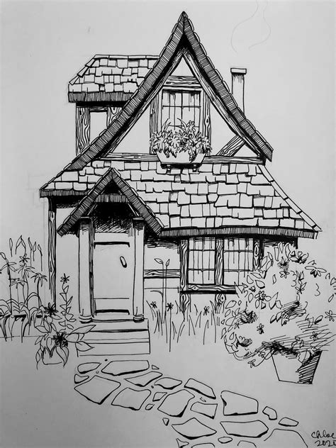 English Country House Drawing ~ Cottage Drawing Inky George Morris