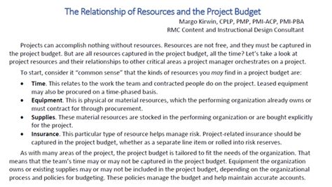 Resources And The Project Budget Rmc Learning Solutions