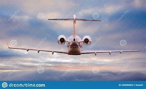 Private Airplane Jetliner Flying Above Dramatic Clouds Stock Image