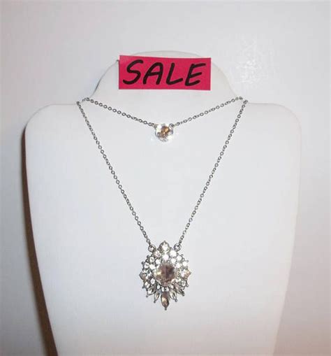 Costume Jewelry Necklace Silver And Faux Diamond Double Multi Etsy