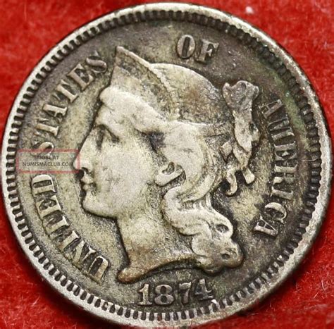 1874 Philadelphia Nickel Three Cent Coin