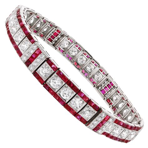 Tiffany And Co Art Deco Lozenge Cut Diamond And Emerald Bracelet For