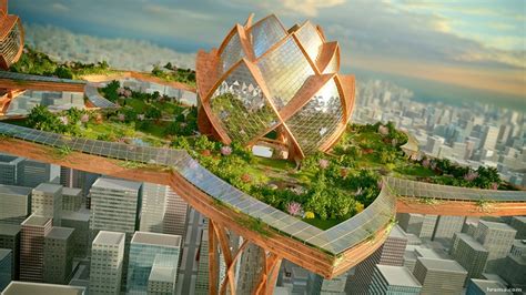 Futuristic Lotus Shaped City In The Sky