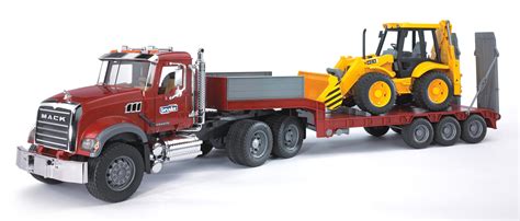 Bruder Mack Granite Flatbed Truck With Jcb Loader Backhoe