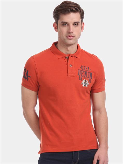 Buy Us Polo Assn Men Orange Solid Polo Collar Pure Cotton T Shirt Tshirts For Men 11343624