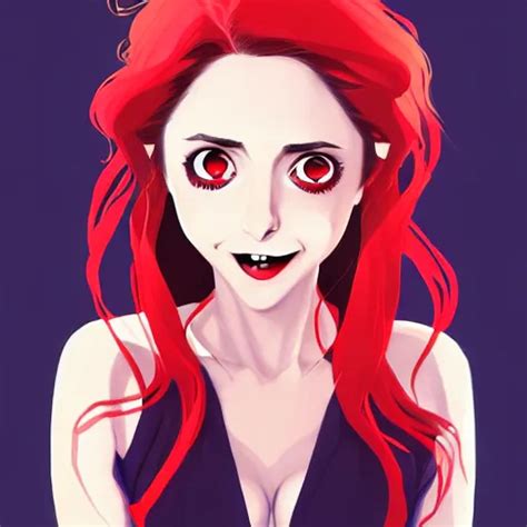 Beautiful Anime Vampire Girl Alison Brie Red Glowing Stable