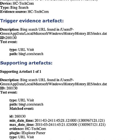Html Event Report Of A Bing Search Showing Trigger And Supporting