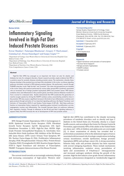 pdf inflammatory signaling involved in high fat diet induced prostate diseases