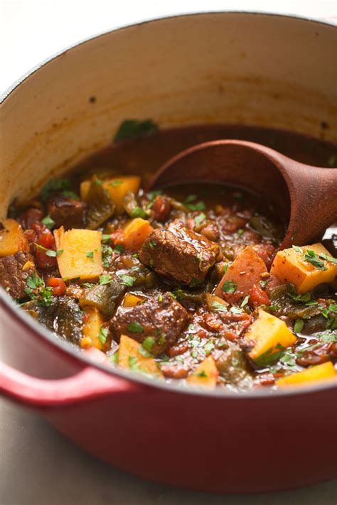 Beef stew is a cold weather essential. Hearty Poblano Beef Stew Recipe | Little Spice Jar