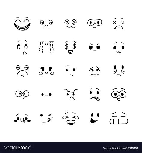 Hand Drawn Funny Smiley Faces Sketched Facial Vector Image