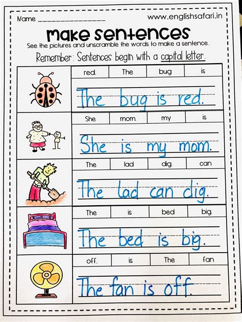 Sentence Worksheet For First Grade