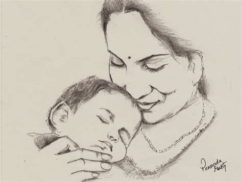 Sketches And Drawings Indian Mother Pencil Sketch