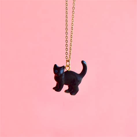 Black Cat Necklace Gold Steel Chain Necklace Camp Hollow