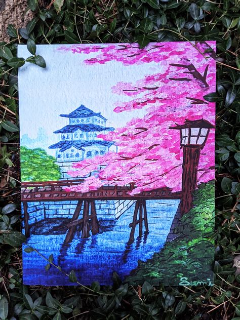 Cherry Blossom Cerisiers Avec Temple Japonais Etsy