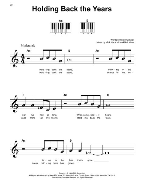 Holding Back The Years sheet music by Simply Red (Super Easy Piano ...