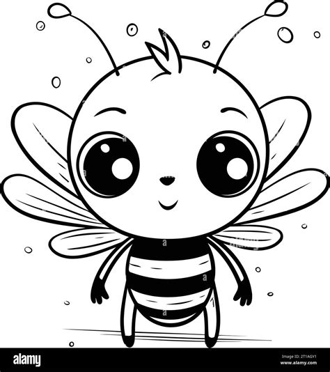Cute Cartoon Bee Vector Illustration Black And White Outline Stock
