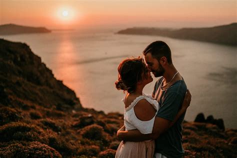Romantic Santorini Pre Wedding Shoot. Santorini destination wedding. Santorini sunset portraits ...