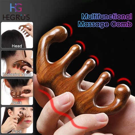 Hegrus Comb Sandalwood Wooden Comb Five Scalp Relaxation Scraping Meridian Massage Wooden Comb
