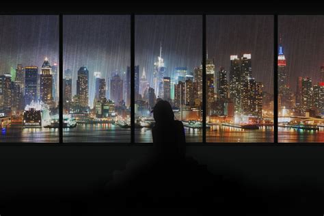 Download Window Rain Anime City Hd Wallpaper