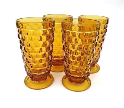 Amber Glass Fostoria American Iced Tea Glasses Set Of 4 Etsy