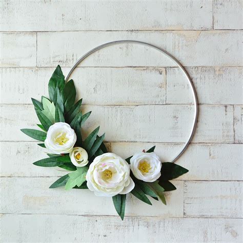 Modern Hoop Wreath Minimalist Wreath With Peonies Floral Bride Etsy