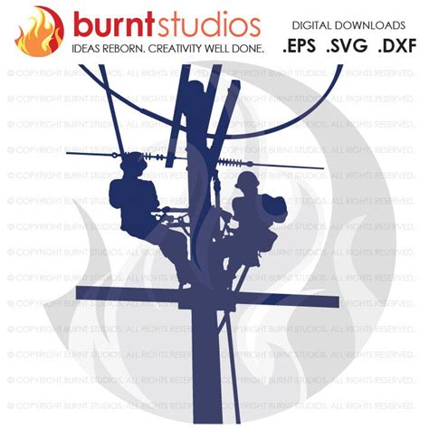 Download SVG Cutting File, 2 Linemen on a Pole, Lineman, Power, Climbing Hooks, Spikes, Gaffs, Skull ...