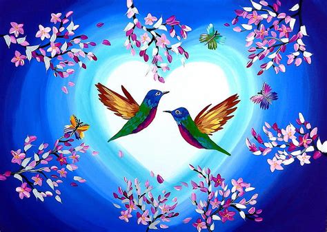 Descarga Gratis Amantes Del Colibrí Corazón Arte Pájaros Flores Digital Mariposas Fondo